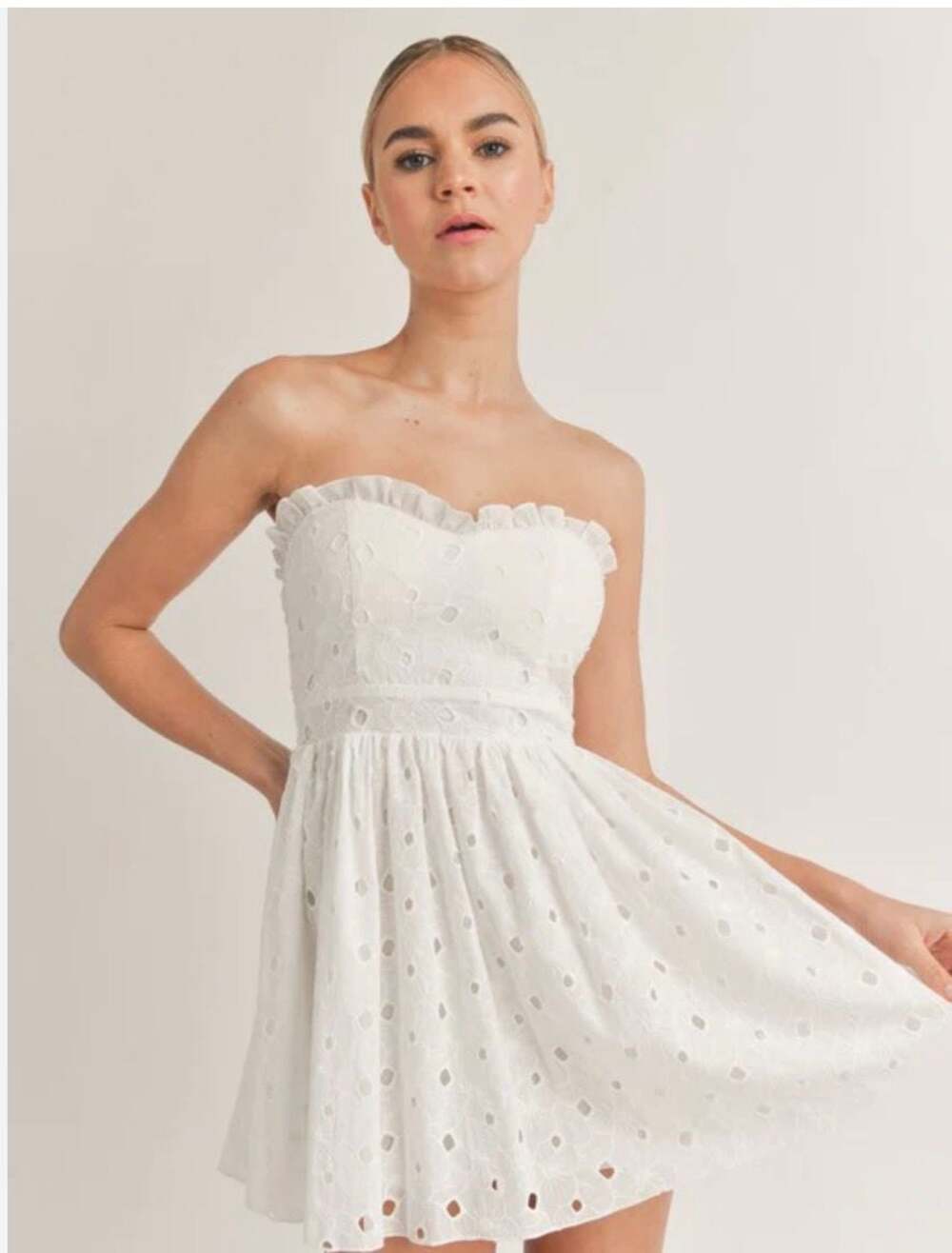Klesis Strapless White Eyelet Bustier Mini Dress